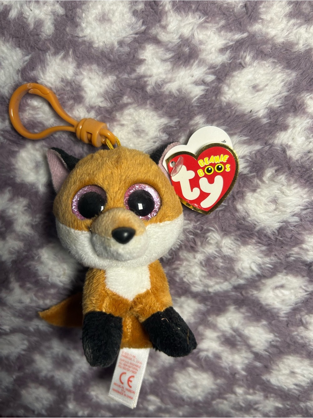 Ty Beanie Boo Slick Fox Key Clip - Orange, White, Black